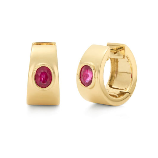 Bezel - Set Ruby Huggie Earrings - J.Tyler